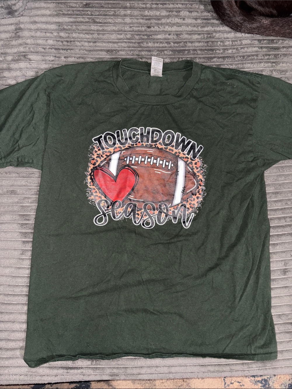 Gildan Dark Green 'Touchdown Season' Graphic Tee with Red Heart